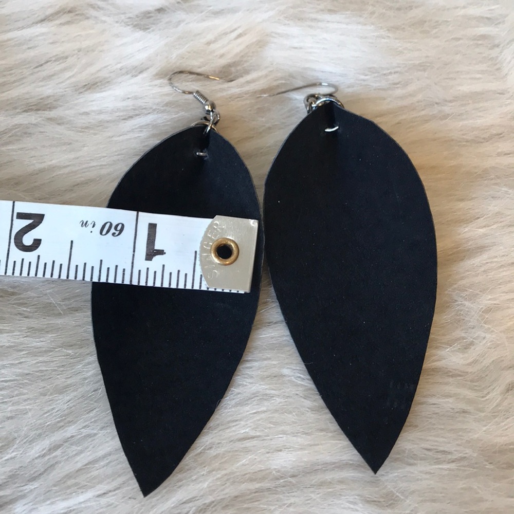 Black Genuine Leather Earrings - Picture 4 of 6